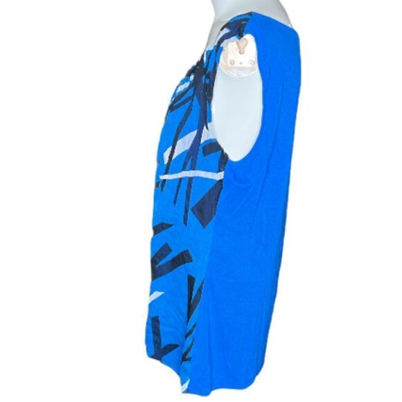 New York & Co Large bright blue abstract sheer overlay top - Picture 2 of 6